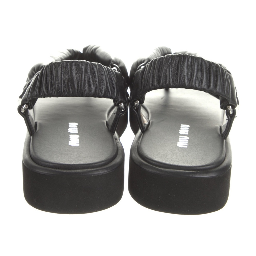 NIB Miu Miu Black Leather Slingback Thong Platform Sandal 38.5 - Picture 7 of 9